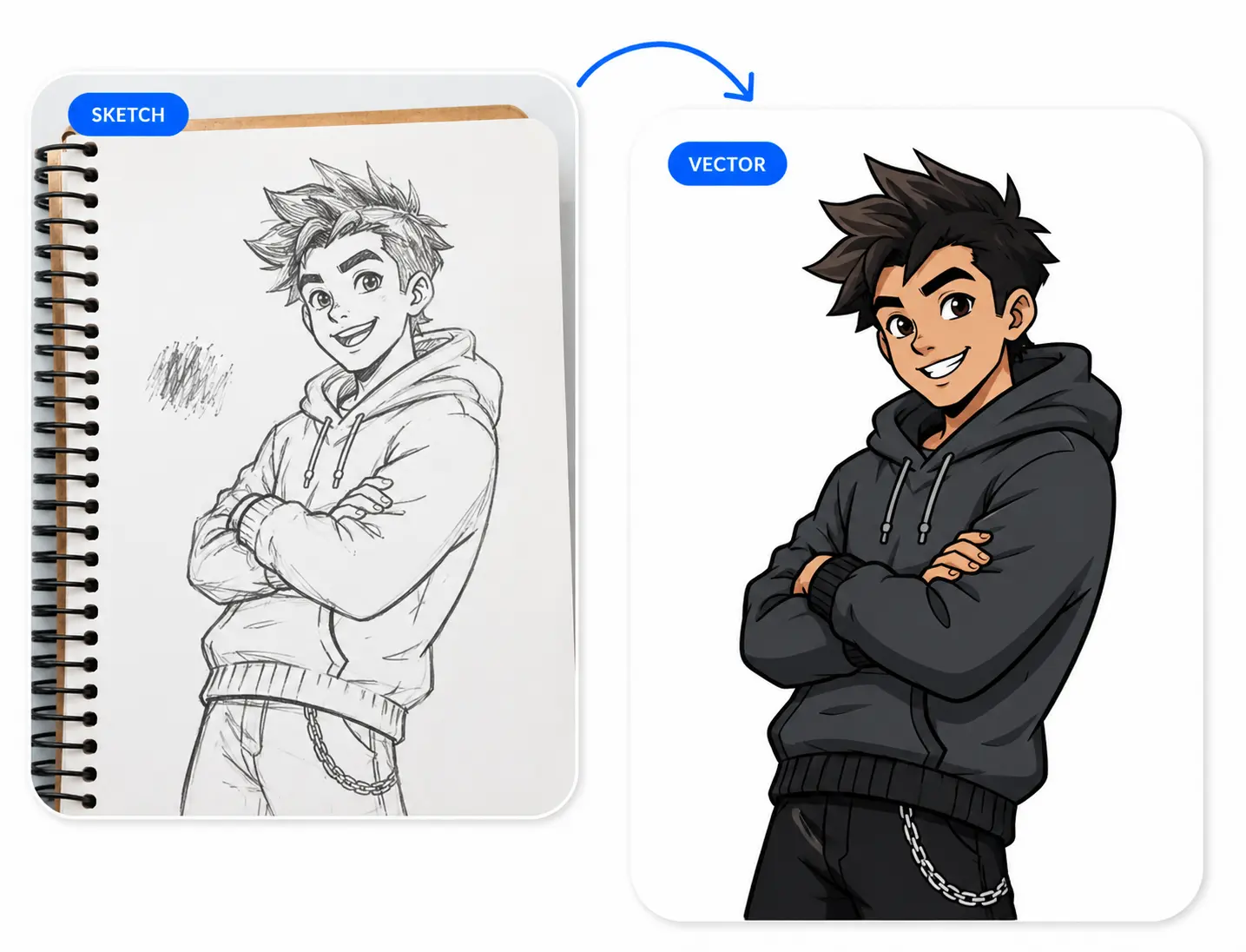 Sketch converted into clean vector art design example