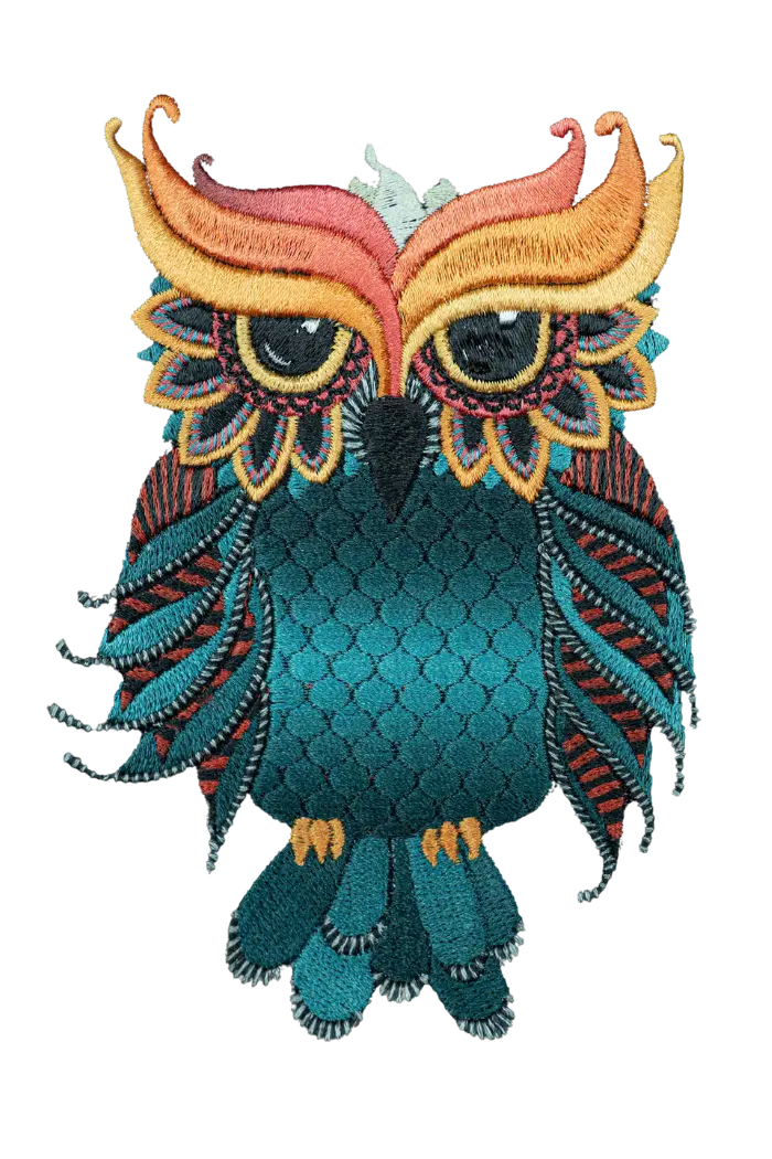 A beautifully digitized Owl embroidery design