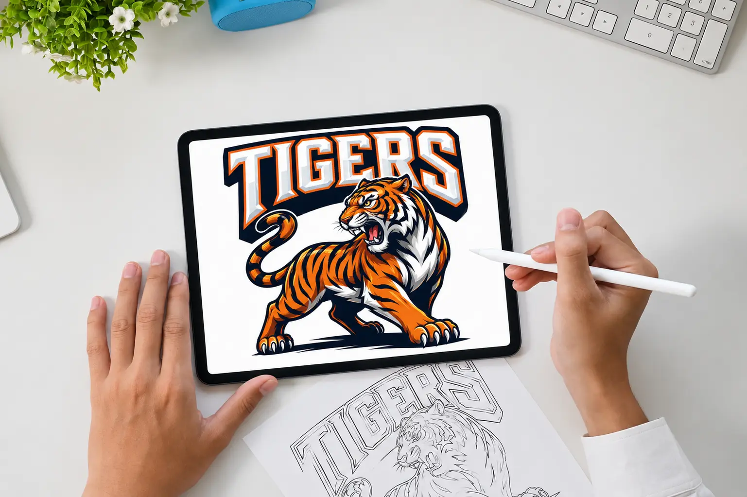 Vector art pricing example showing tiger artwork converted into clean vector design